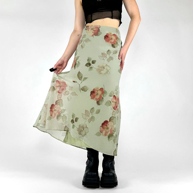 French Style Fresh And Chic Printed Slimming Bodycon Skirt