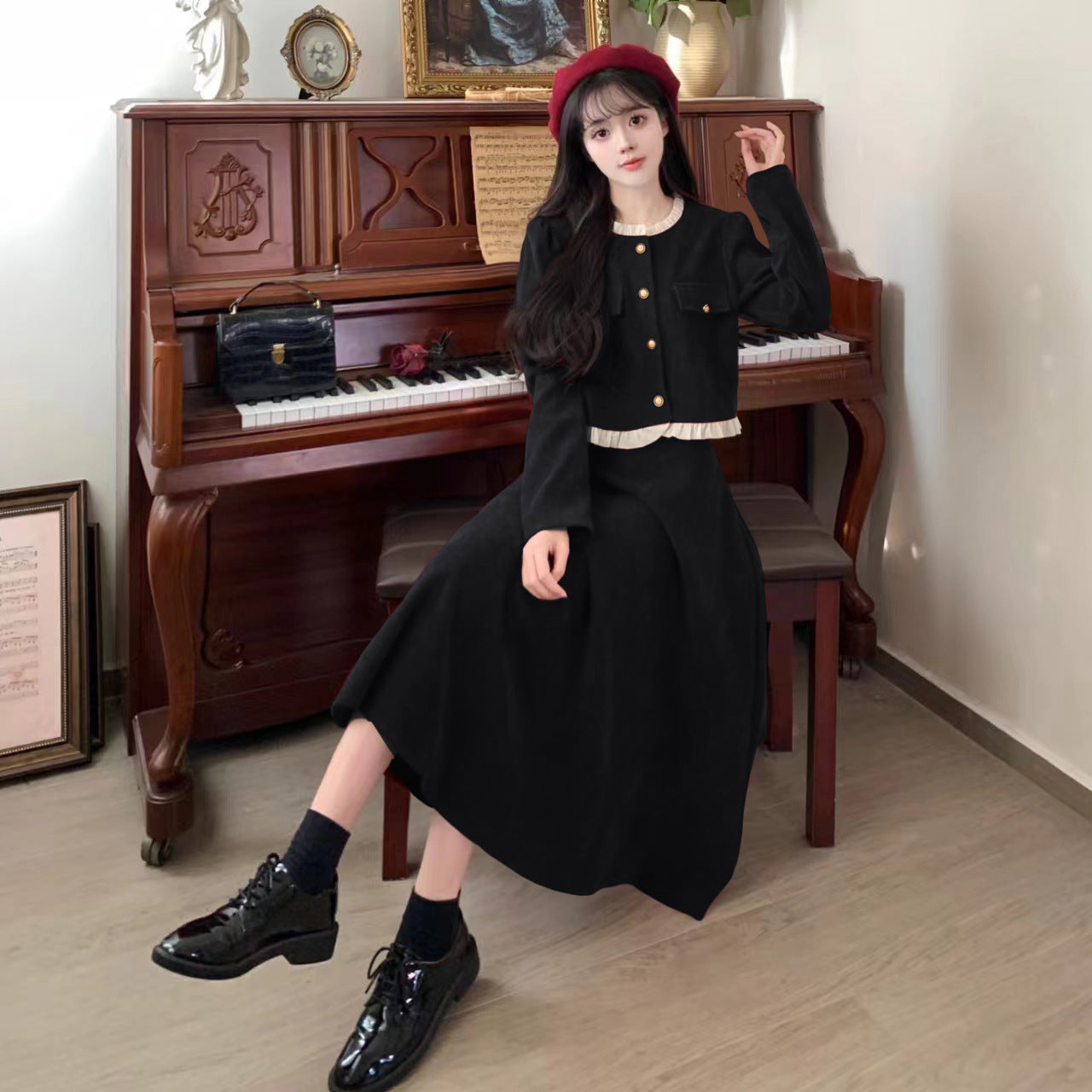 Small Chanel-style Corduroy Skirt Two-piece Set For Women