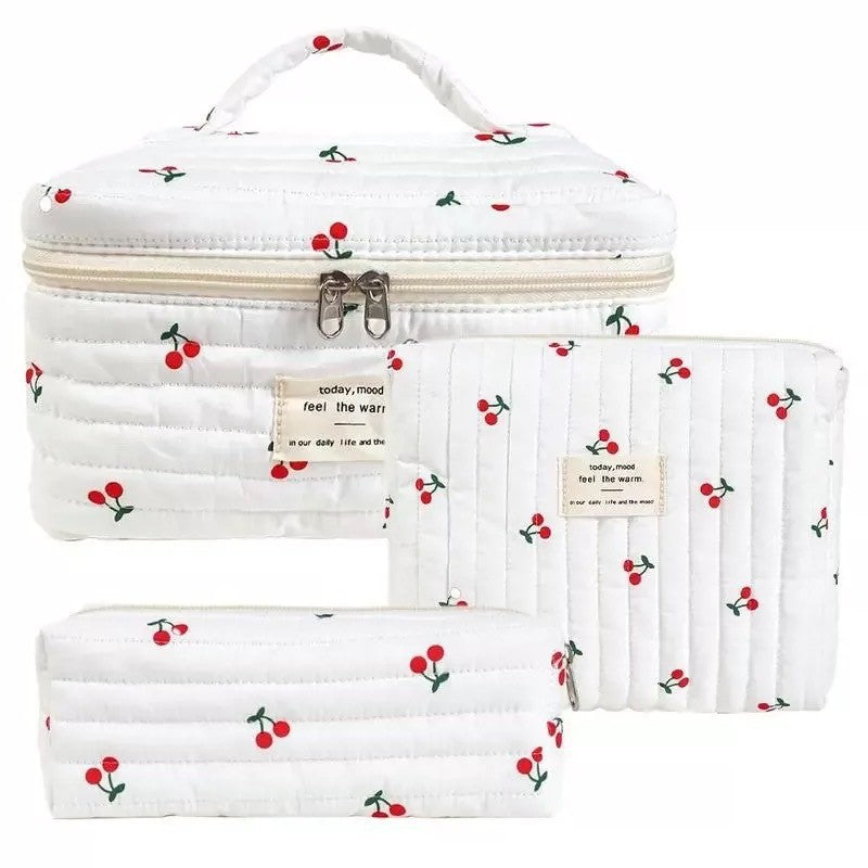 Small Floral Storage Portable Cosmetic Bag Large Capacity