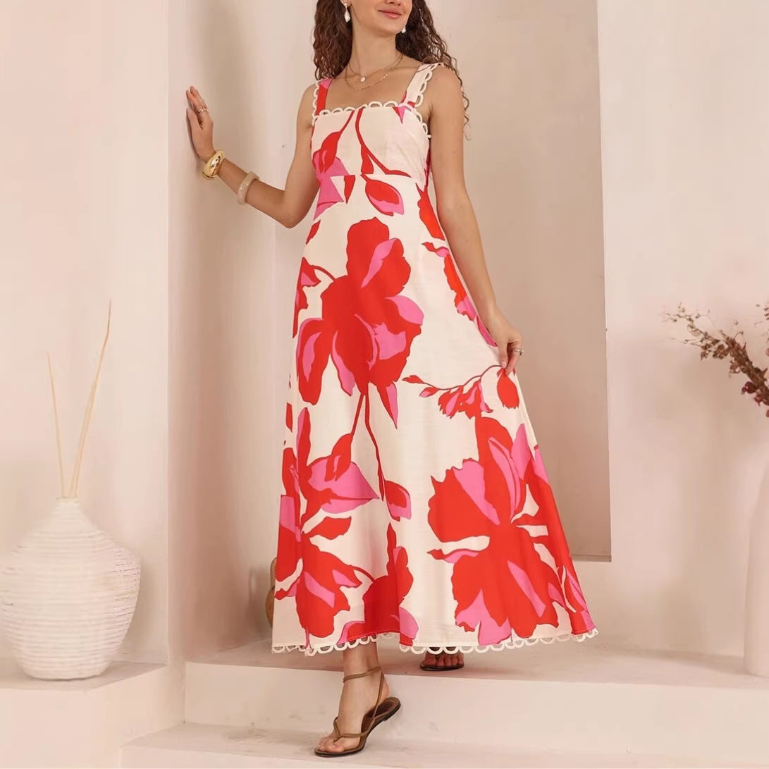 Polka-dot Print A-line Dress With Lace Trim