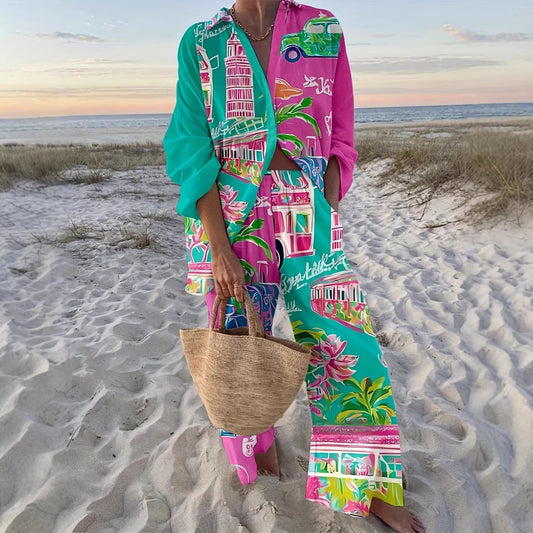 Women's Fashionable Casual 3D Digital Print Set