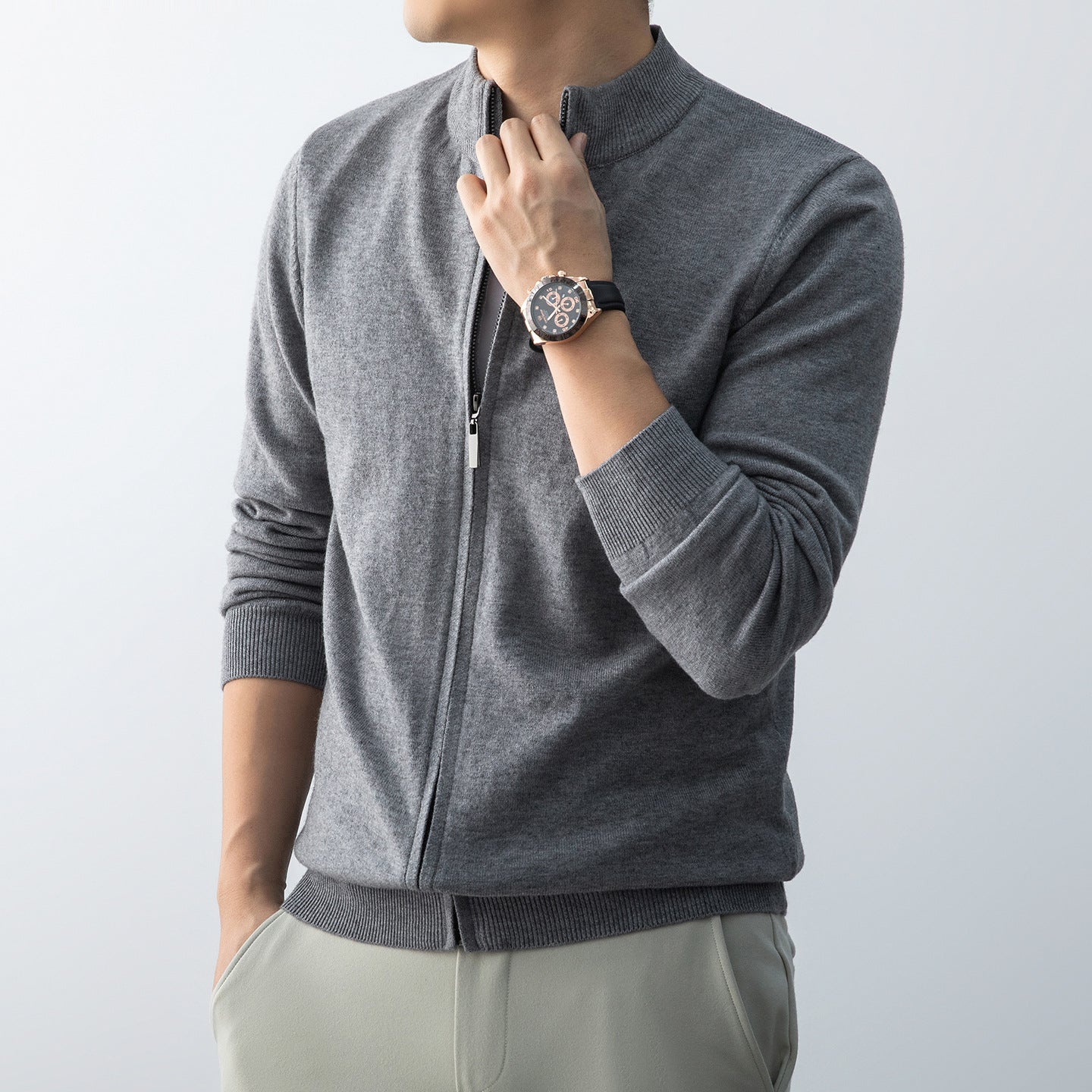 Commute Leisure New Men's Stand Collar Simple Outdoor Sweater
