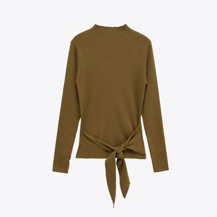 Women's Fashionable Slim Fit Long Sleeve Top With Bow Decoration