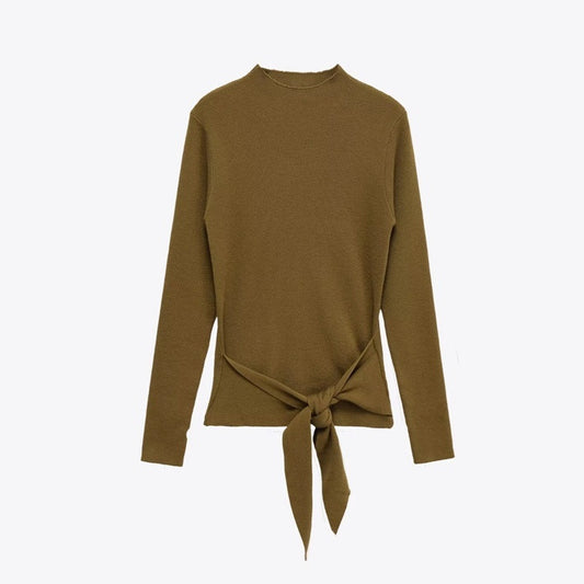 Women's Fashionable Slim Fit Long Sleeve Top With Bow Decoration