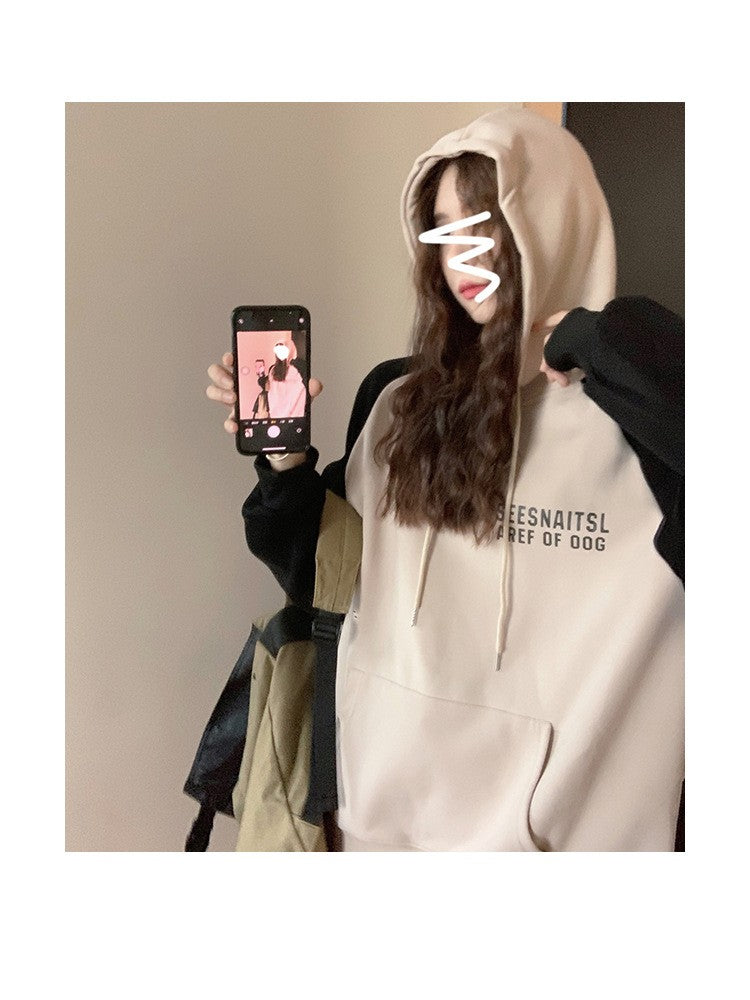 Farveblok Hoodie Dame Forår Og Efterår