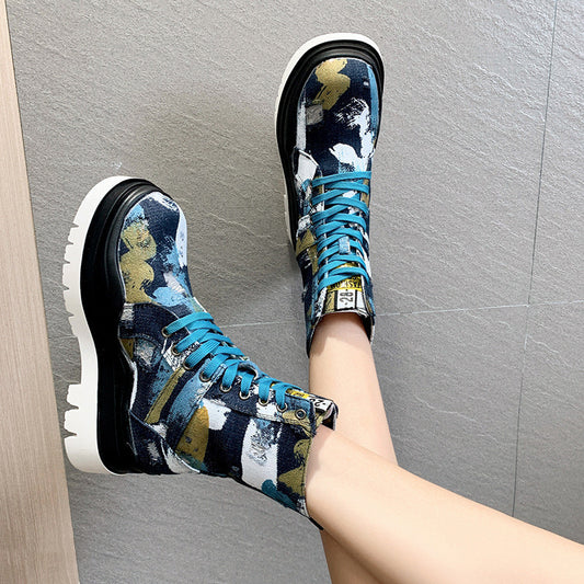 Fashion Canvas Platform Casual Short Boots Women