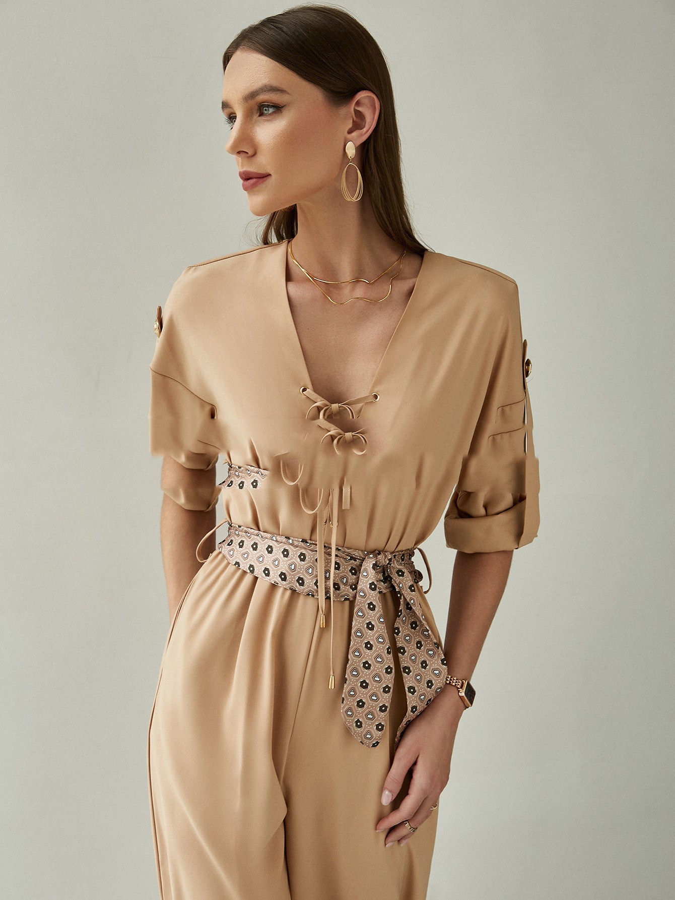Mode Off-shoulder Løs Chiffon Western-stil Lolita Sløjfe Ensfarvet Kortærmet Jumpsuit