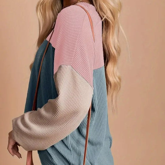 Striped Color Matching Long Sleeve Loose Sweatshirt