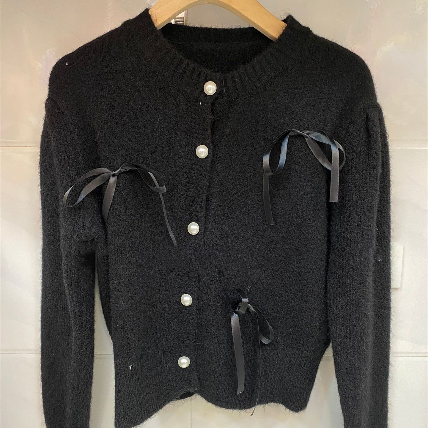 Ribbon Bow Bandage Fashionable Round Neck Coat Top
