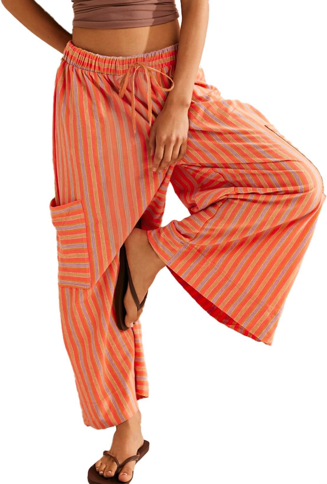 Summer Stripes Straight-leg Pants Women's Clothing