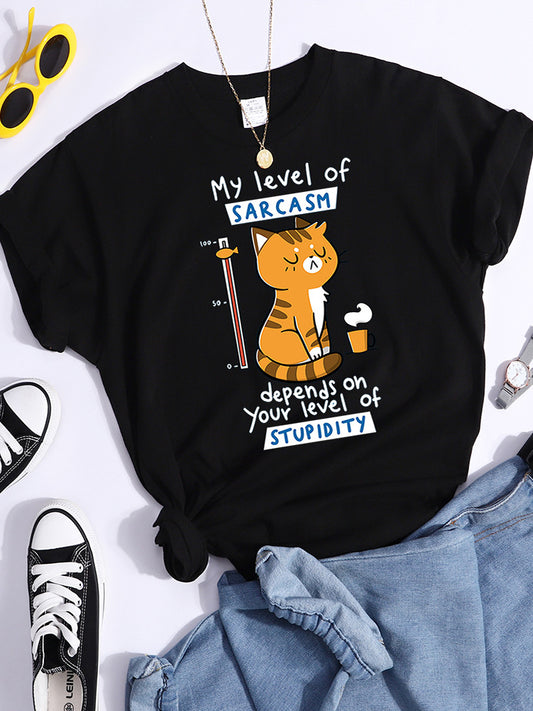Mønstret T-shirt Moderigtig Printet Mode Løs T-shirt Kat