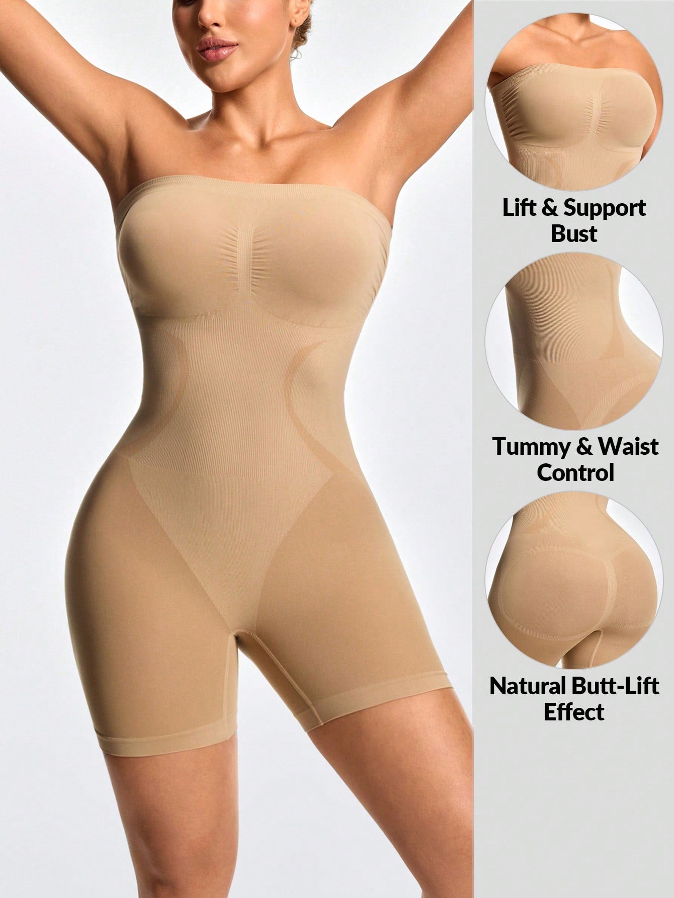 Women's Firm Control Strapless Bodysuit - Bust Support & Tummy Butt Contour
