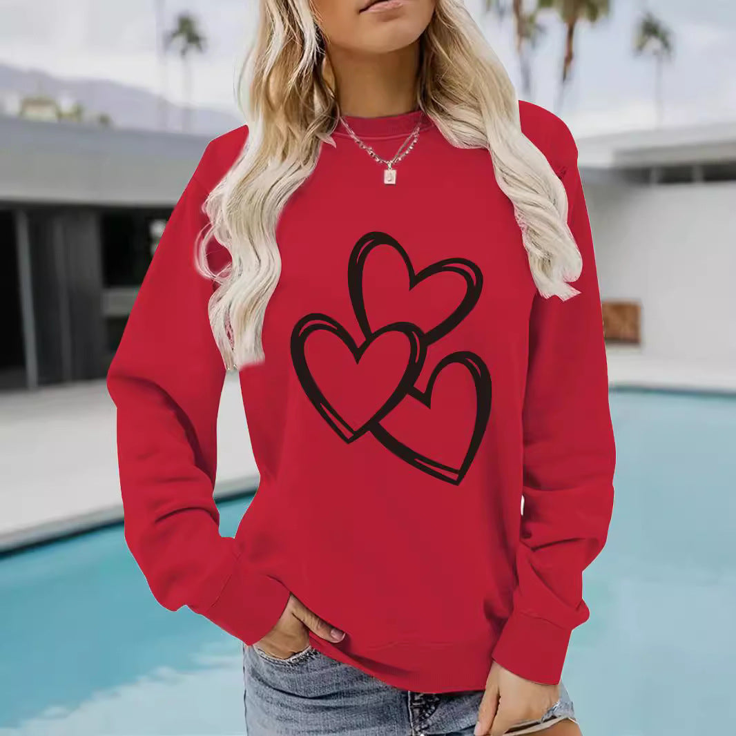 Womens Casual Long-sleeve Crew-neck Printed Sweatshirt Top