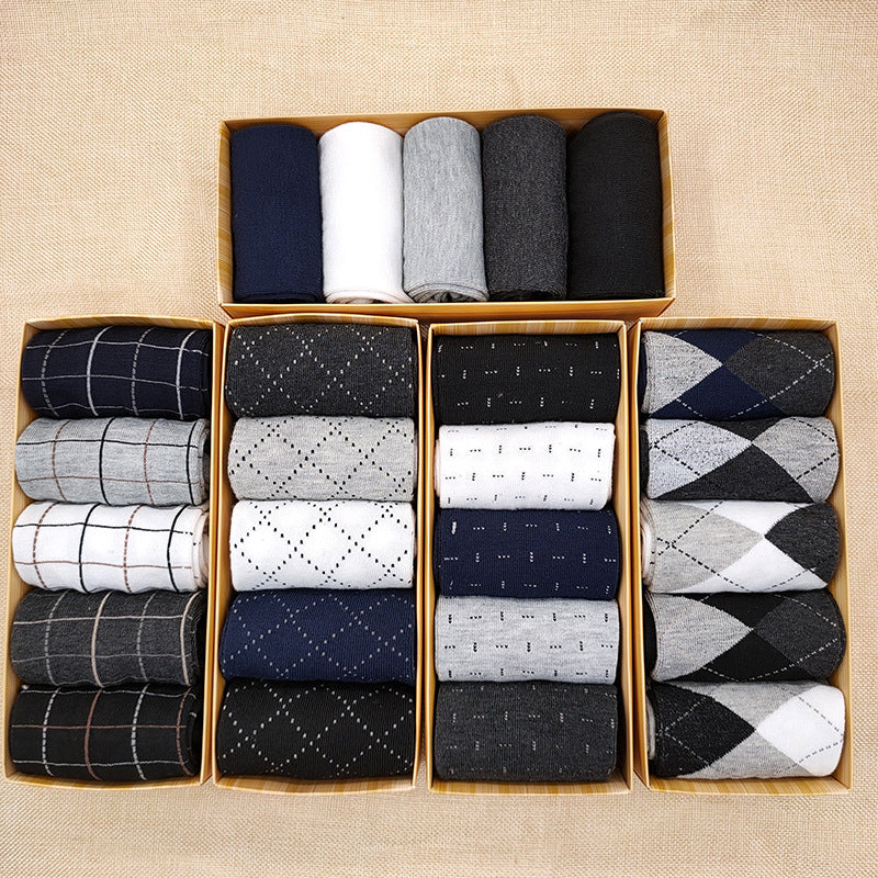 Solidcolor Mid-calf Length Men's Socks Boxed  5 Pairs