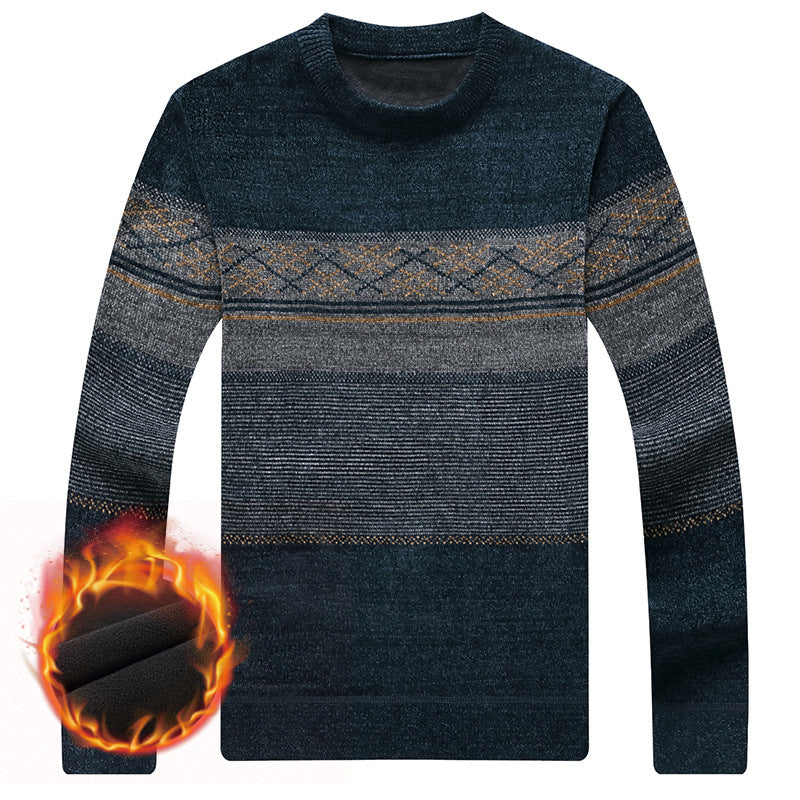 Chenille Fløjl Polstret Sweater Midaldrende Mænds Tøj Tyk Varm Jacquard