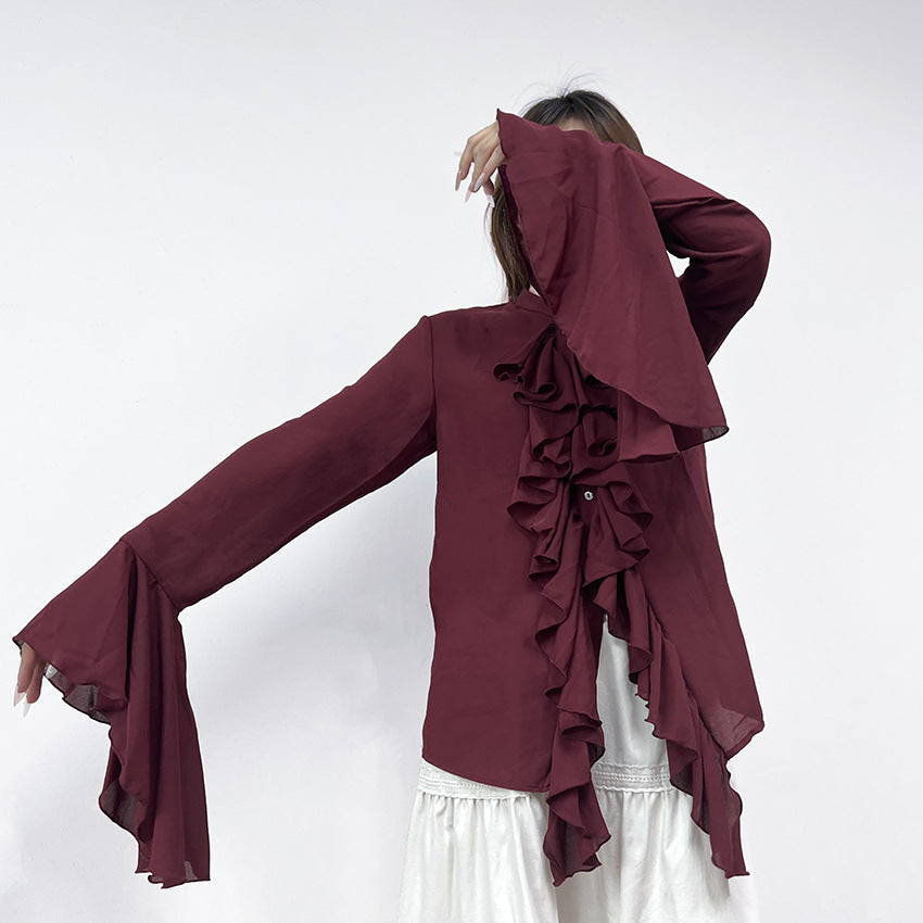 European And American Style Ruffled Long-sleeved Shirt Women's Fashion Temperament