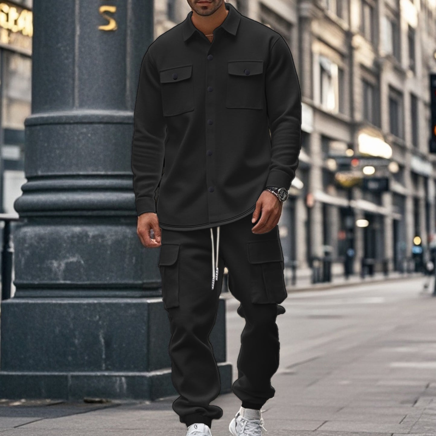 Hunting-style Lapel Jacket Loose And Warm Two-piece Set For Men
