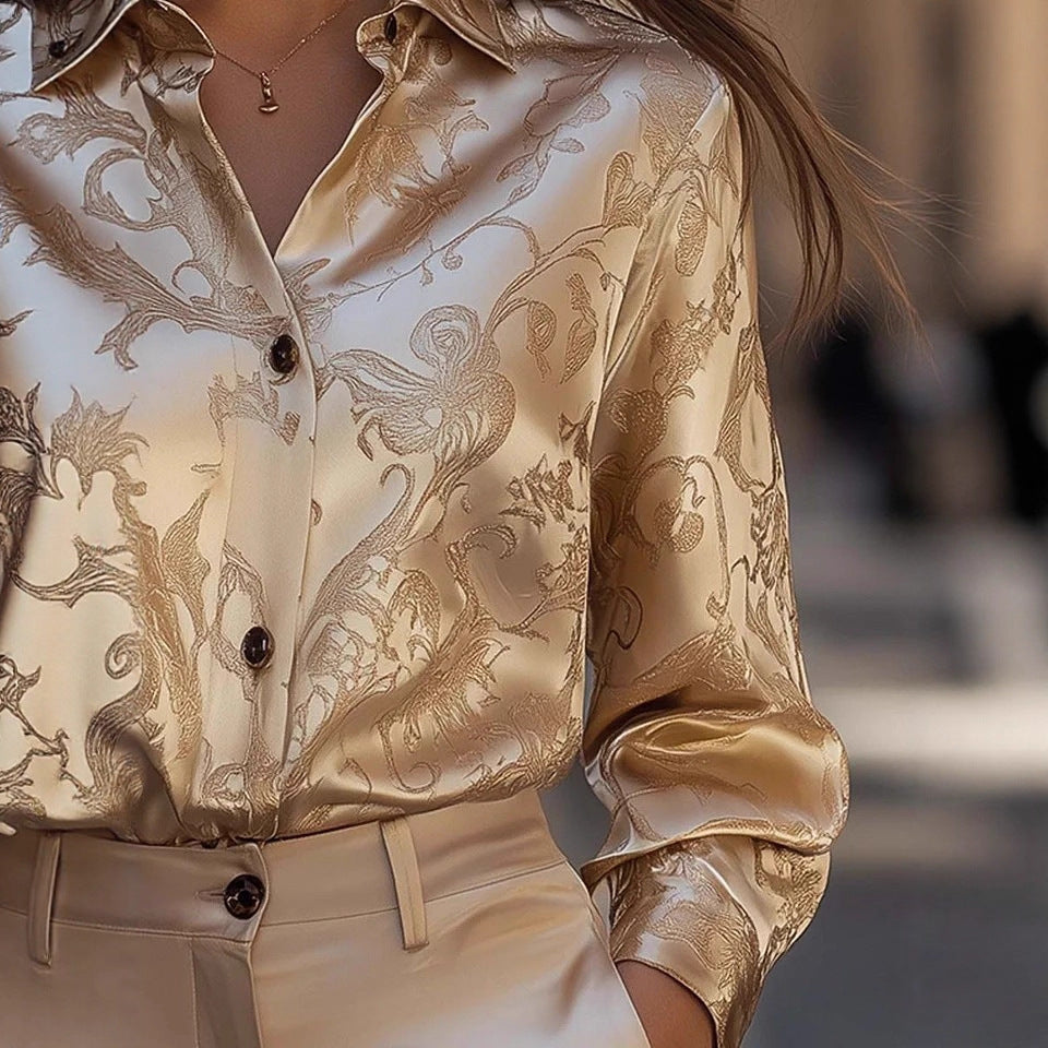 Womens SpringSummer Satin-Feel Drapey Shirt New Arrival