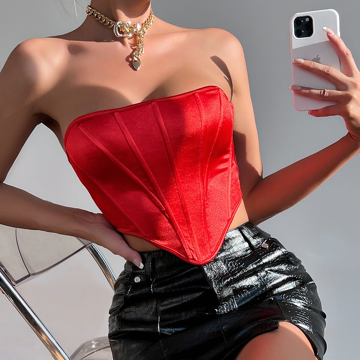 European And American Fishbone-style Cinched Bustier Vest