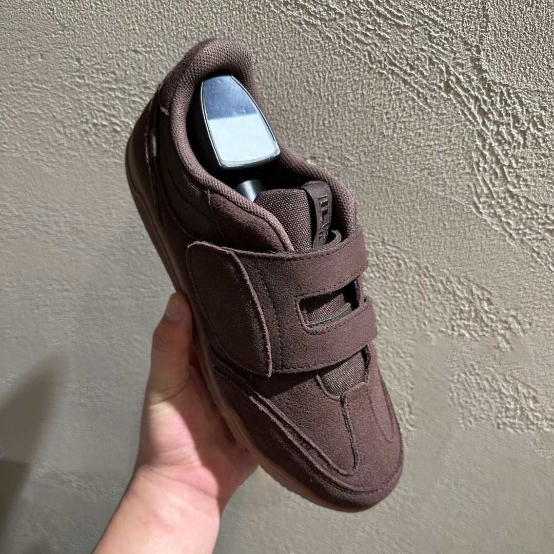 Niche Leather Velcro Round Toe Women's Board Shoes