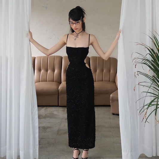 Women's Sling Backless Flash Fur Dress