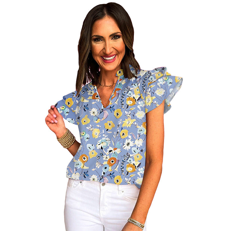 Fashion Flower Printing Loose Pullover