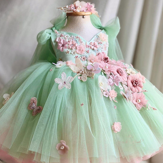 Children's Bow Mesh Bubble Skirt Dress
