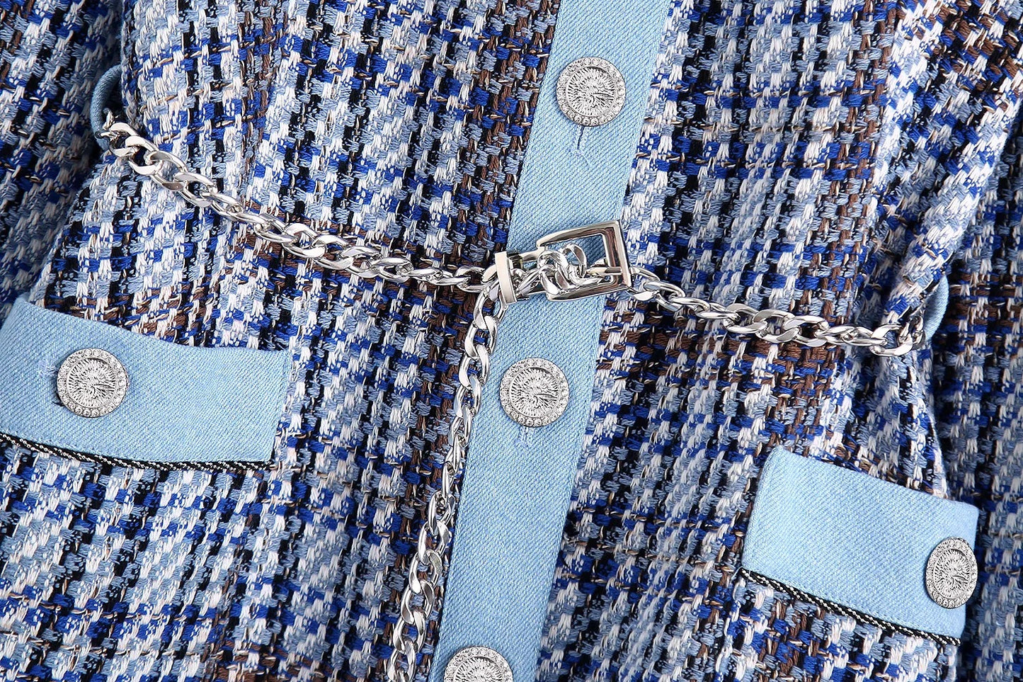 V-neck Duffle Check And Receive Waist Mid-length Coat