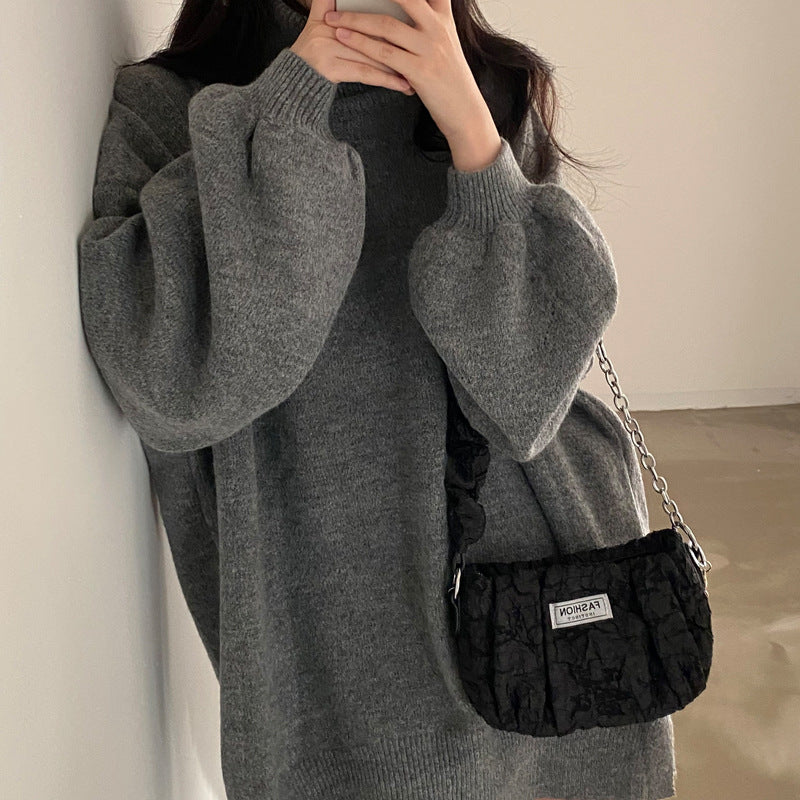 High Collar Warm Sweater Mid-length Versatile Knitted Top Women