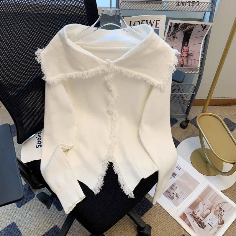 Early Autumn French Style Retro Lapels Temperament Knitted Top
