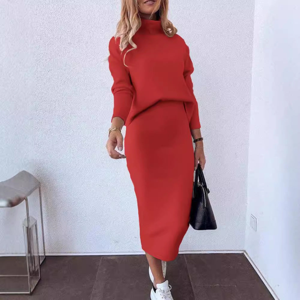Womens Fashionable Casual V-Neck Patchwork Solid-Color Two-Piece Set Dress