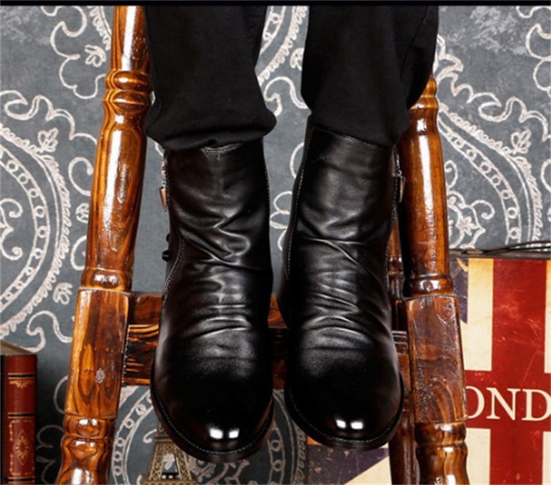 Rivet Men's Shoes Warm Pointed Toe Leather Men's High-top Boots