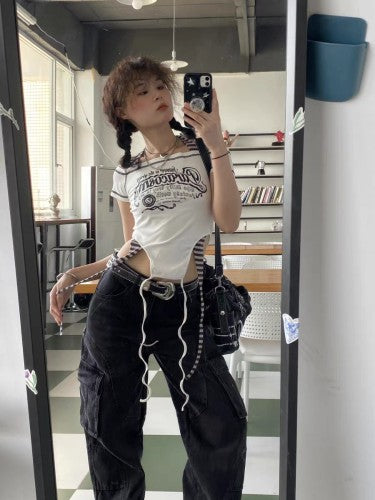 One Word Neck Striped Halterneck T-shirt Hottie's