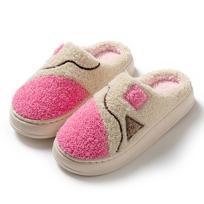 Color Matching Fashion Cotton Home Indoor Comfortable Wear-resistant Plush Warm Outdoor Couple Slippers