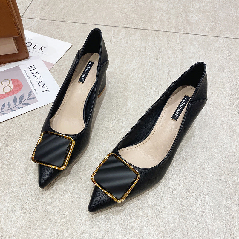 Pointed Shallow Mouth Single Shoes Square Buckle Commuter