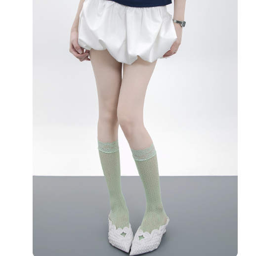 Girly Style Candy Lace Stockings Mouth Polka Dot Fishnet Hollow Mid-calf Socks
