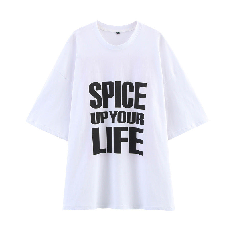 European And American Style Women's Fashion Casual Round Neck Loose Half Sleeve Printed T-shirt