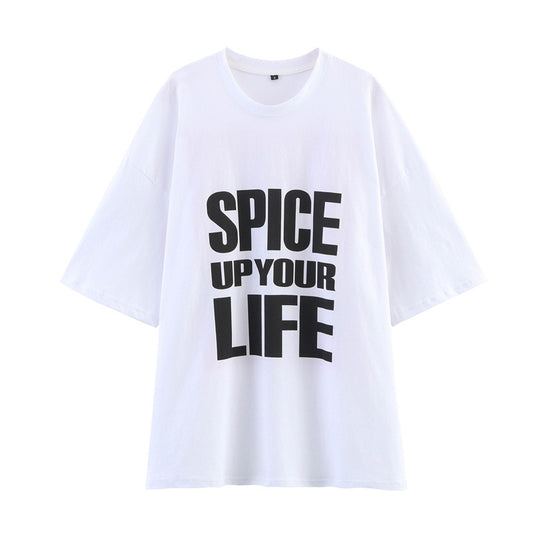 European And American Style Women's Fashion Casual Round Neck Loose Half Sleeve Printed T-shirt