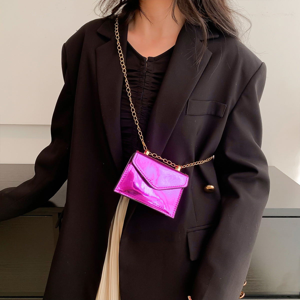 Colorful Laser Lipstick Mini Chain Makeup Small Square Bag