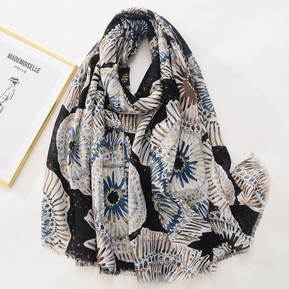 Women's Rose Bronzing Large Gauze Cotton Linen Versatile Scarf