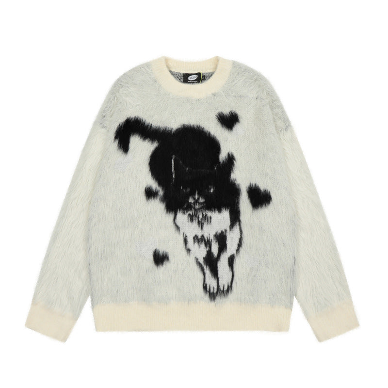 Cute Cartoon Cat Jacquard Milk Huhu Soft Glutinous Sweater For Men And Women