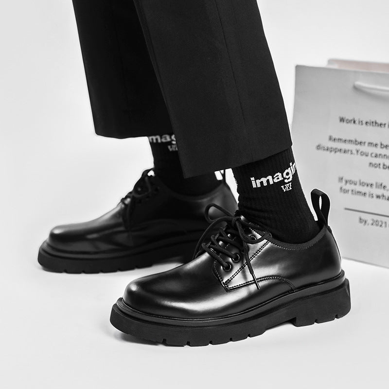 Men's British-style Thick-soled Korean-style Black Leather Shoes