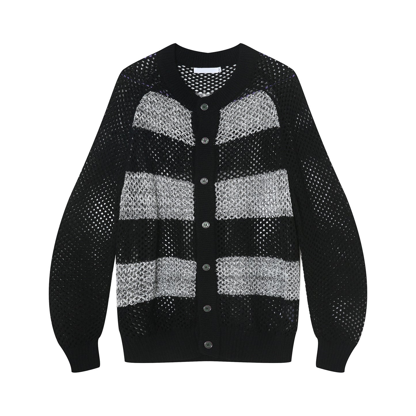 Autumn New Korean Style Contrast Color Striped Hollow Knitted Sweater Coat Ins