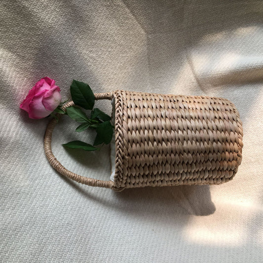 Cylinder Corn Husk Hand Carry Summer Bag Women's Vacation Travel Bucket