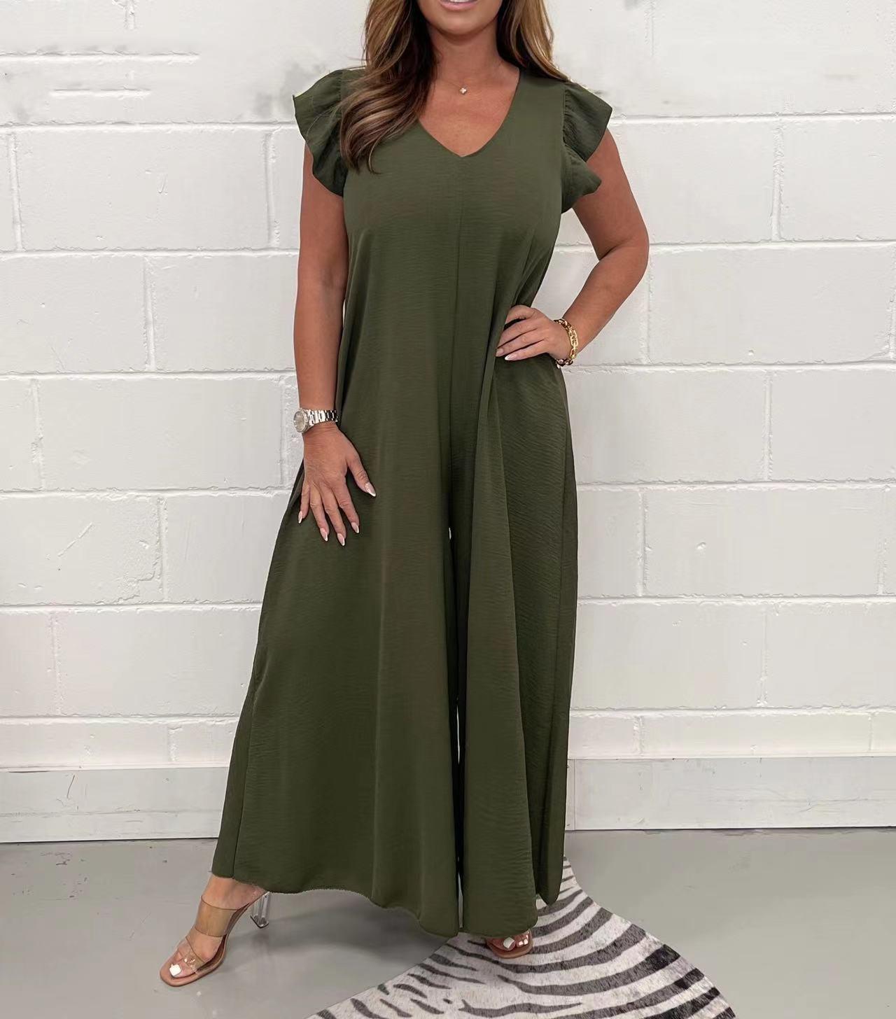 Women's Casual Short Sleeve And Long Pattern Jumpsuit