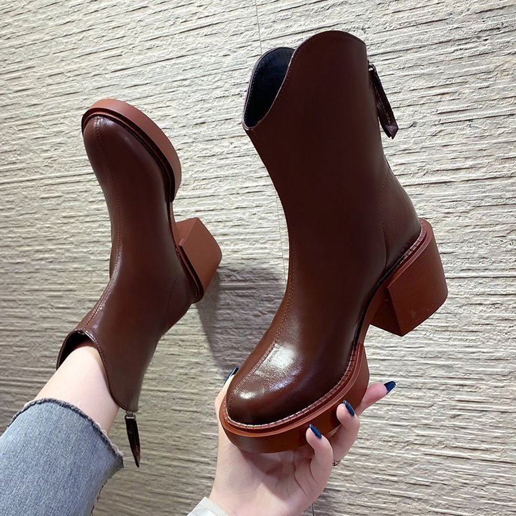 British Style Thick-soled Rear Zipper Chimney Single Boots