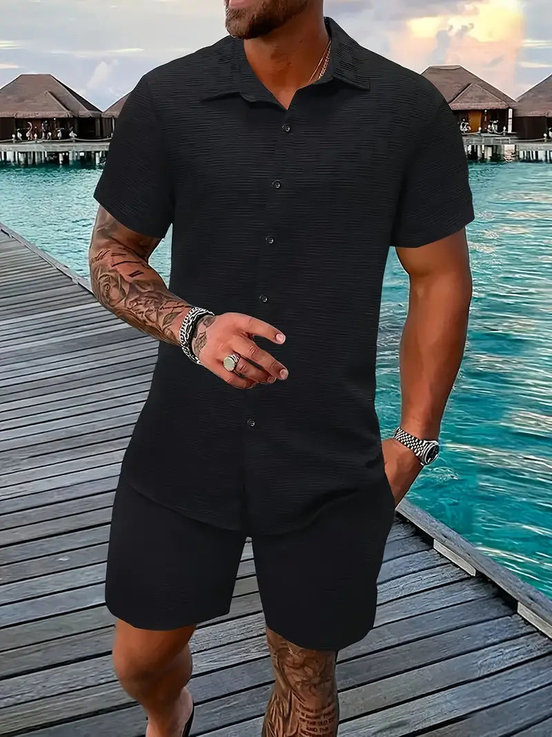 Summer Jacquard Black And White Solid Color Suit