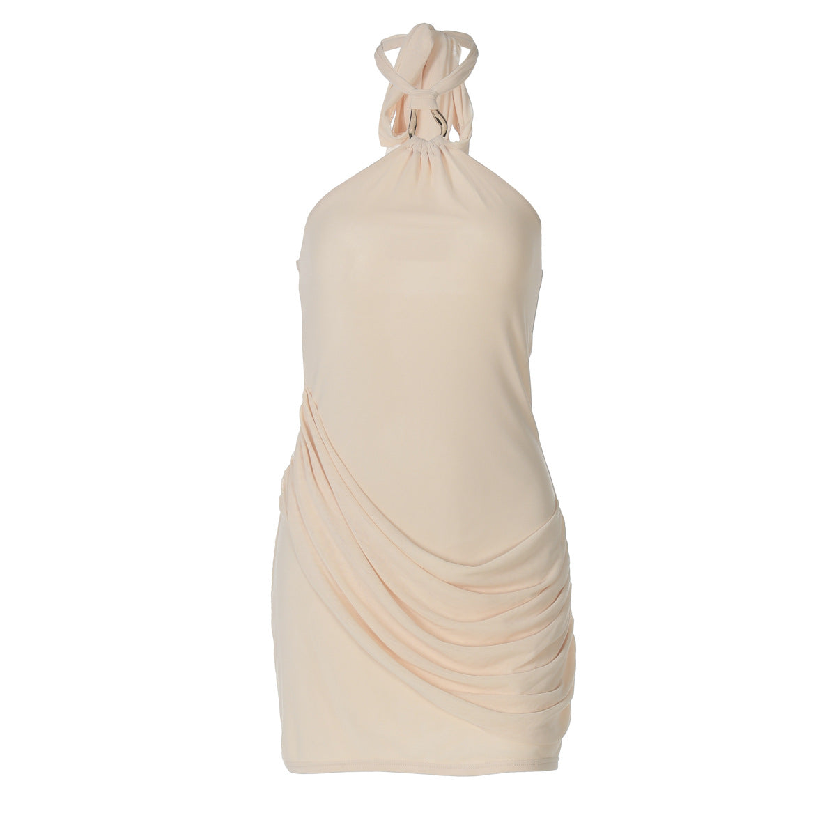 Seamless Mesh Bodycon Short Solid-color Street-style Halter Dress