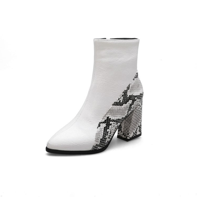 Color Matching Pointed Toe Thick Heel Women's Boots Autumn And Winter Ankle Boots