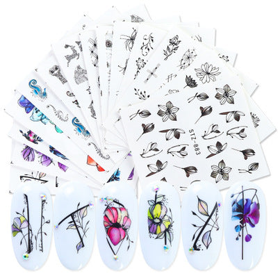 Nail Hot Watermark Stickers Suit Butterfly Fruit Lace Colorful Flowers Gold And Silver Gilding
